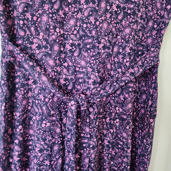 NEW J. Jill Navy Blue & Pink Floral Paisley Button Front Midi Dress Cottagecore - Picture 4 of 7
